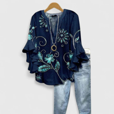 Top Viviane Floral con Mangas de Volantes