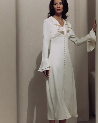 Vestido Midi de Volantes con Botones de Perla