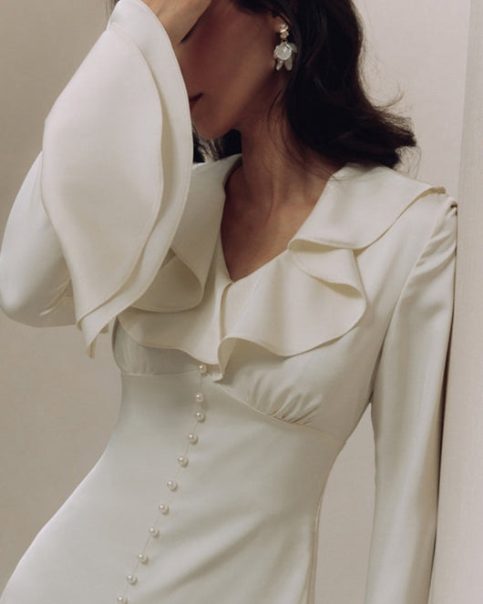 Vestido Midi de Volantes con Botones de Perla