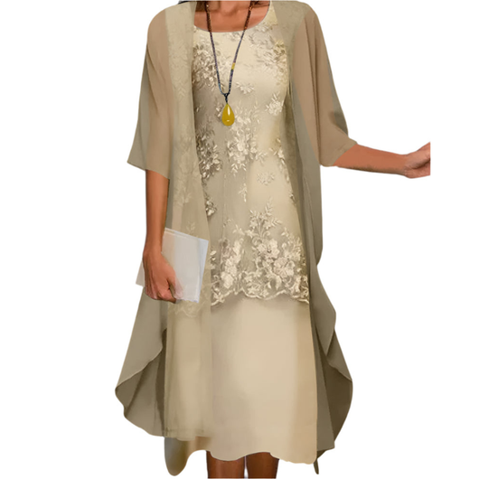 Vestido Midi Annika Fluido con Mangas Transparentes