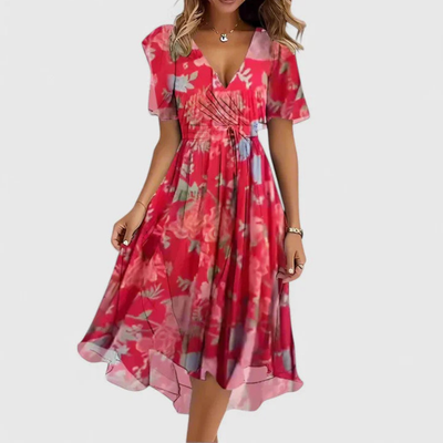 Vestido Midi Helga Floral con Escote en V