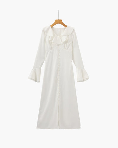 Vestido Midi de Volantes con Botones de Perla