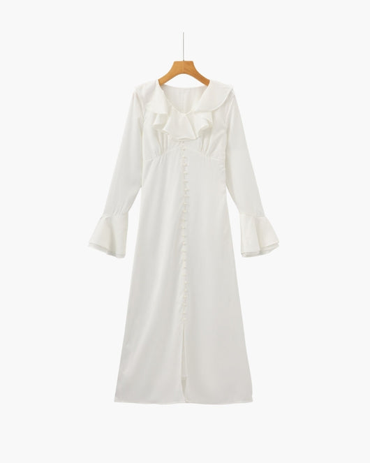 Vestido Midi de Volantes con Botones de Perla