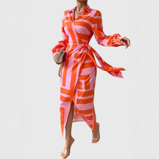 Vestido Midi Gudrun Cruzado de Rayas