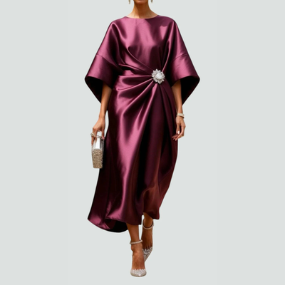 Vestido Midi Michaela Drapeado con Mangas Murciélago