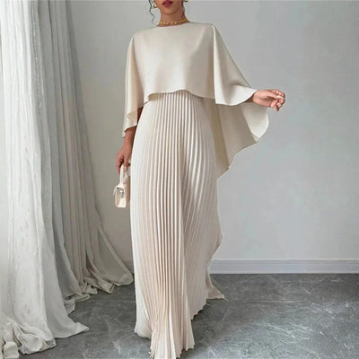 Vestido Largo Gabriela Plisado con Capa