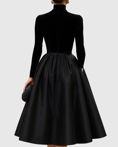 Aradia | Vestido Midi Elegante de Terciopelo Negro y Satén