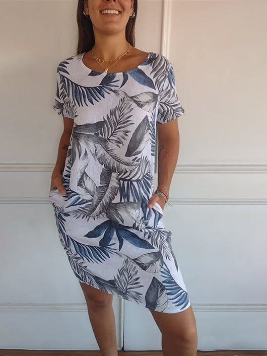 Vestido Angela Casual con Estampado de Hojas para Verano