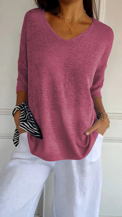 Jersey Túnica Eva de Cuello de Pico y Corte Relajado