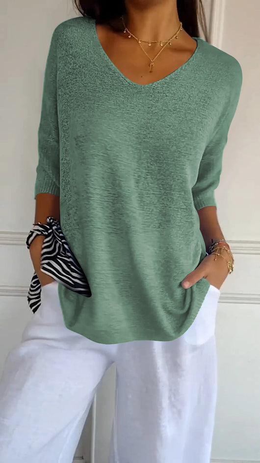 Jersey Túnica Eva de Cuello de Pico y Corte Relajado