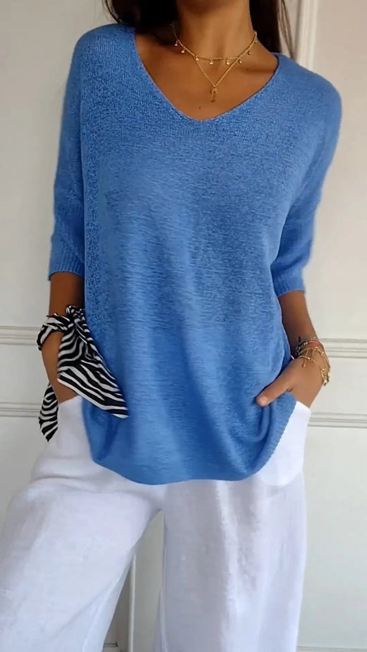 Jersey Túnica Eva de Cuello de Pico y Corte Relajado