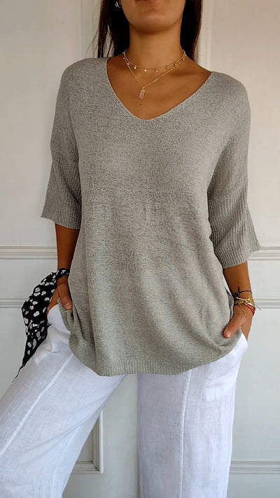 Jersey Túnica Eva de Cuello de Pico y Corte Relajado