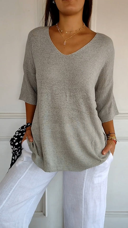 Jersey Túnica Eva de Cuello de Pico y Corte Relajado