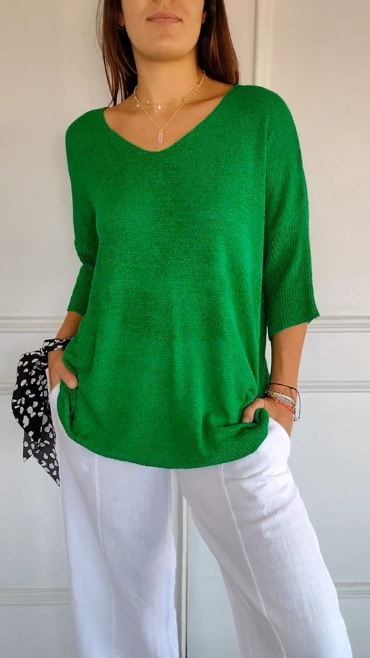 Jersey Túnica Eva de Cuello de Pico y Corte Relajado
