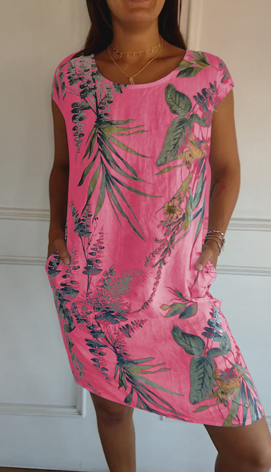 Vestido Angela Casual con Estampado de Hojas para Verano