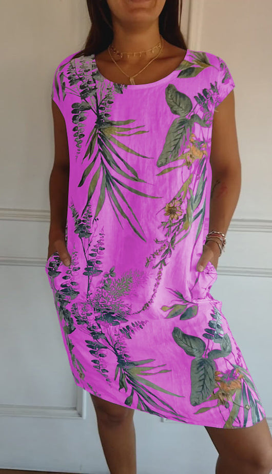 Vestido Angela Casual con Estampado de Hojas para Verano