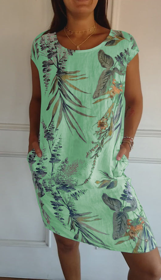 Vestido Angela Casual con Estampado de Hojas para Verano