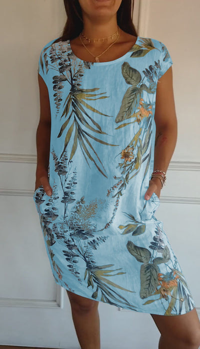 Vestido Angela Casual con Estampado de Hojas para Verano