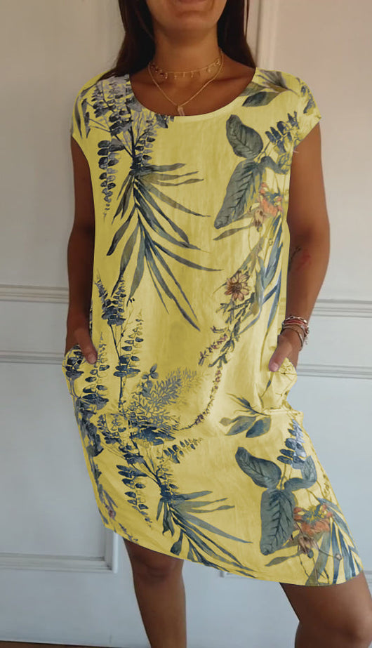 Vestido Angela Casual con Estampado de Hojas para Verano