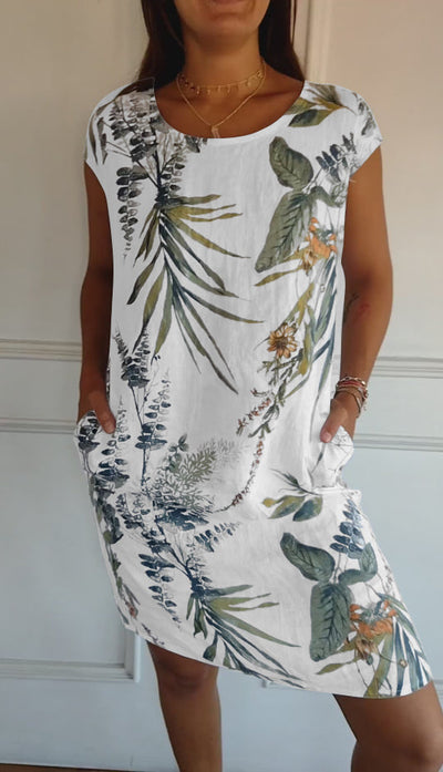 Vestido Angela Casual con Estampado de Hojas para Verano