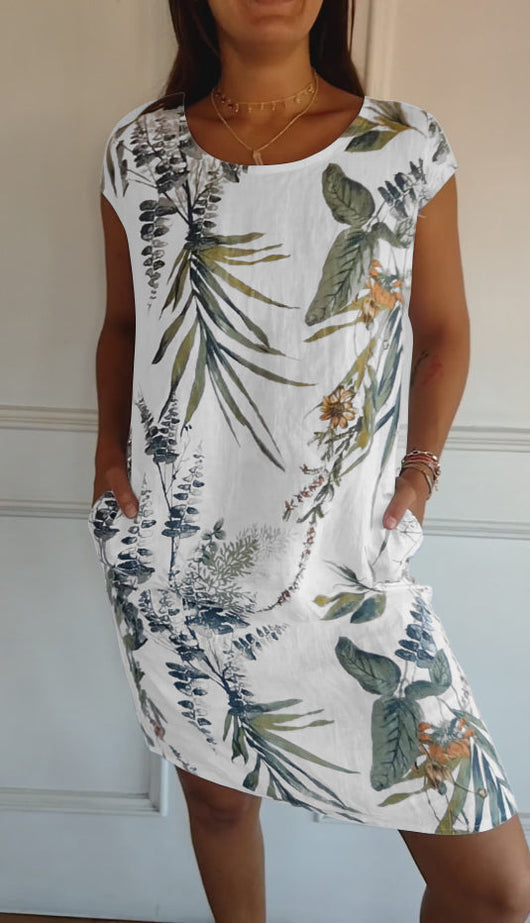 Vestido Angela Casual con Estampado de Hojas para Verano