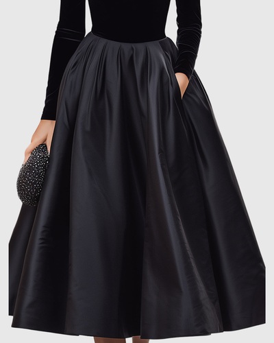 Aradia | Vestido Midi Elegante de Terciopelo Negro y Satén