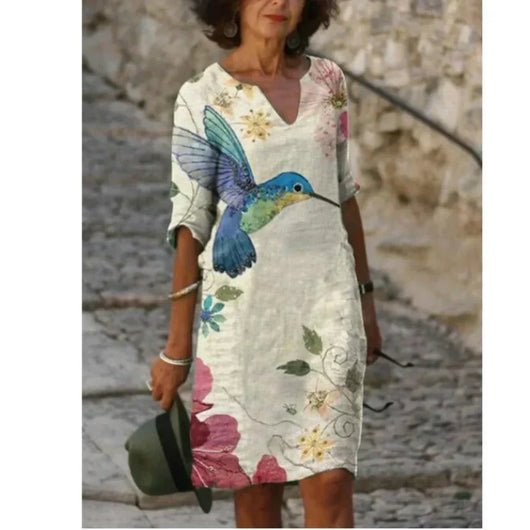 Vestido Recto Anja de Manga Larga con Estampado Abstracto