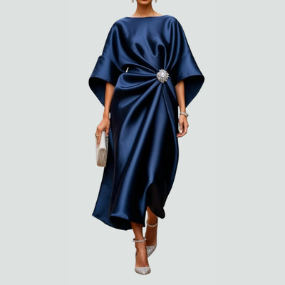 Vestido Midi Michaela Drapeado con Mangas Murciélago