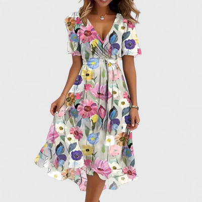 Vestido Midi Helga Floral con Escote en V