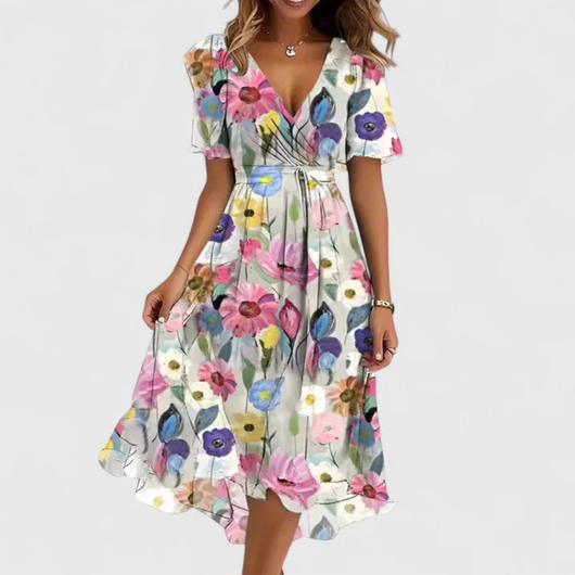Vestido Midi Helga Floral con Escote en V