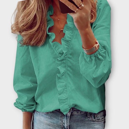 Blusa Karla de Manga Larga con Volantes y Escote en V