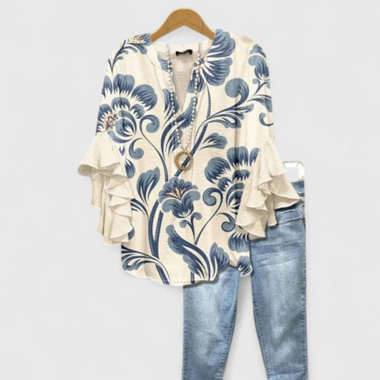 Top Viviane Floral con Mangas de Volantes