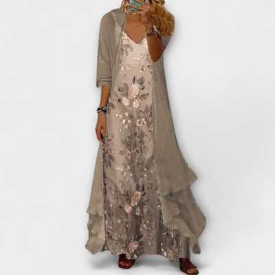Vestido Largo Eva Floral de Escote en V y Volantes