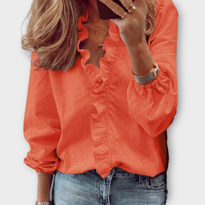 Blusa Karla de Manga Larga con Volantes y Escote en V