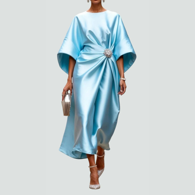 Vestido Midi Michaela Drapeado con Mangas Murciélago