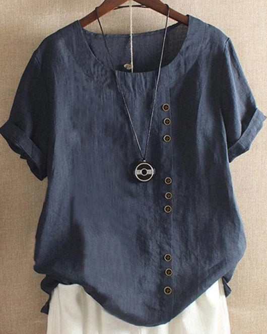 Blusa Doris Casual de Manga Corta con Botones