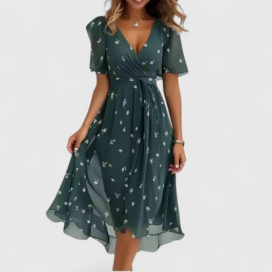 Vestido Midi Helga Floral con Escote en V