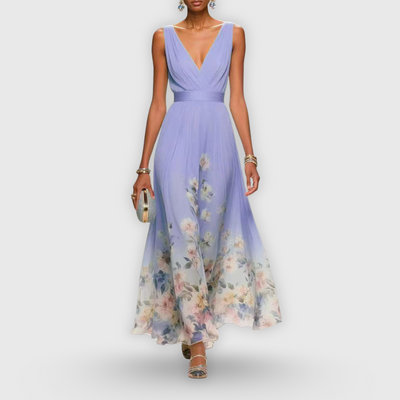 Vestido Largo Tanja Floral con Escote en V