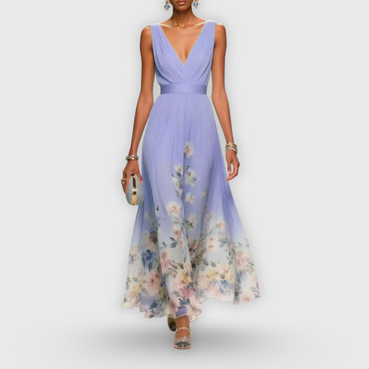 Vestido Largo Tanja Floral con Escote en V
