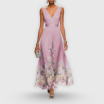Vestido Largo Tanja Floral con Escote en V