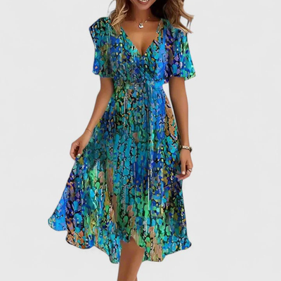 Vestido Midi Helga Floral con Escote en V