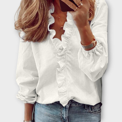 Blusa Karla de Manga Larga con Volantes y Escote en V