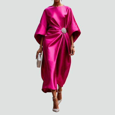 Vestido Midi Michaela Drapeado con Mangas Murciélago