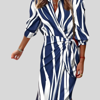 Vestido Midi Gudrun Cruzado de Rayas