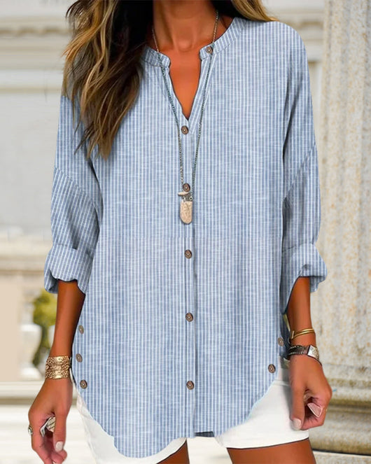 Blusa Lena de Rayas, Relajada y con Botones