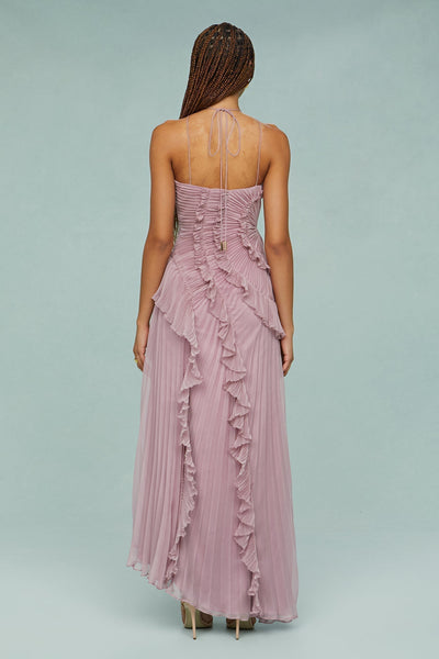 Vestido Midi Elfriede Halter Plisado con Volantes