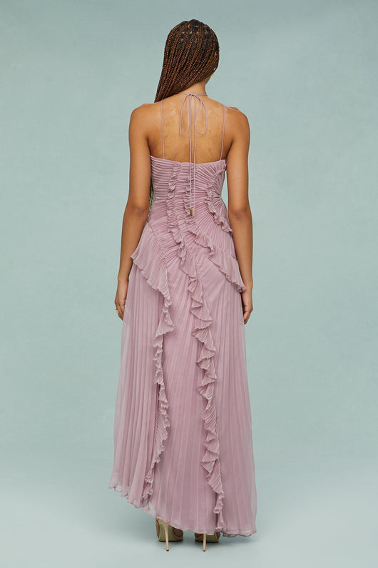 Vestido Midi Elfriede Halter Plisado con Volantes