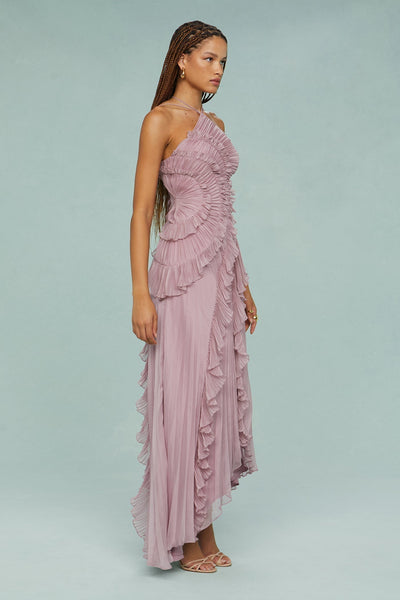 Vestido Midi Elfriede Halter Plisado con Volantes