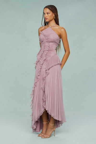 Vestido Midi Elfriede Halter Plisado con Volantes