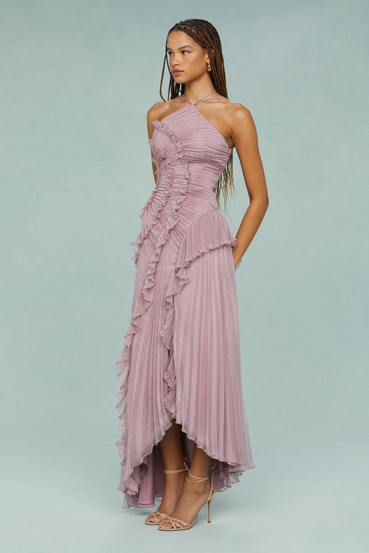 Vestido Midi Elfriede Halter Plisado con Volantes